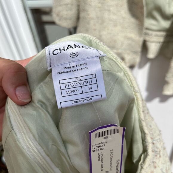 CHANEL 1999 Vintage Ruffle Neck Tweed Skirt Suit - Picture 9 of 14
